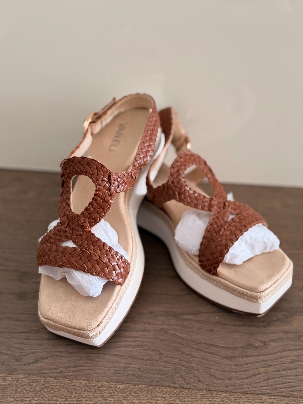 Vaneli Braided Leather Platform Sandals - Cognac Brown